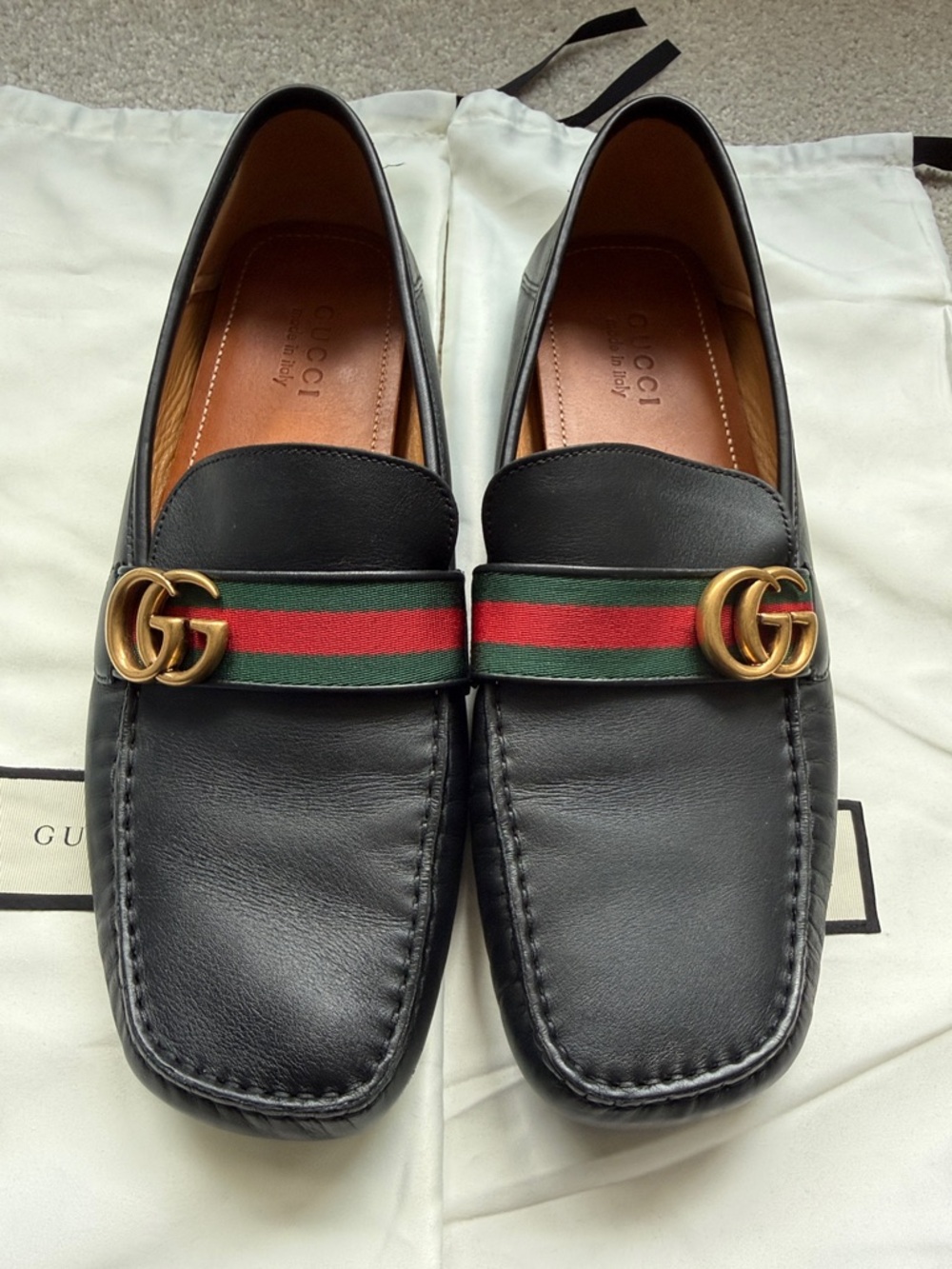 Mens Gucci Black Leather Loafers size 11.5